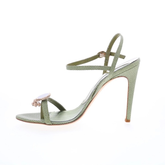Leather mint green Strappy High Heel Sandals with Embellished Accent. - Picture 3 of 11
